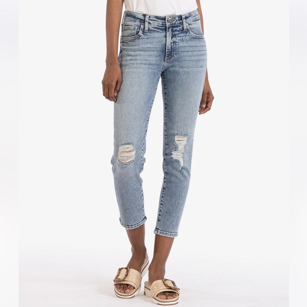 🆕 Kut from the Kloth Catherine High Rise Boyfriend Jean Straight Leg Distressed